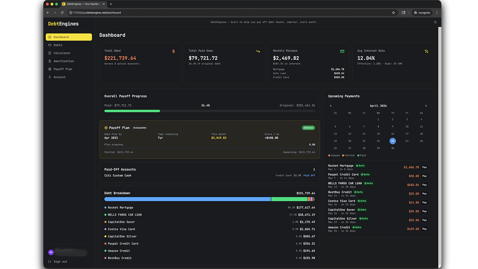 debtengines.com dashboard preview